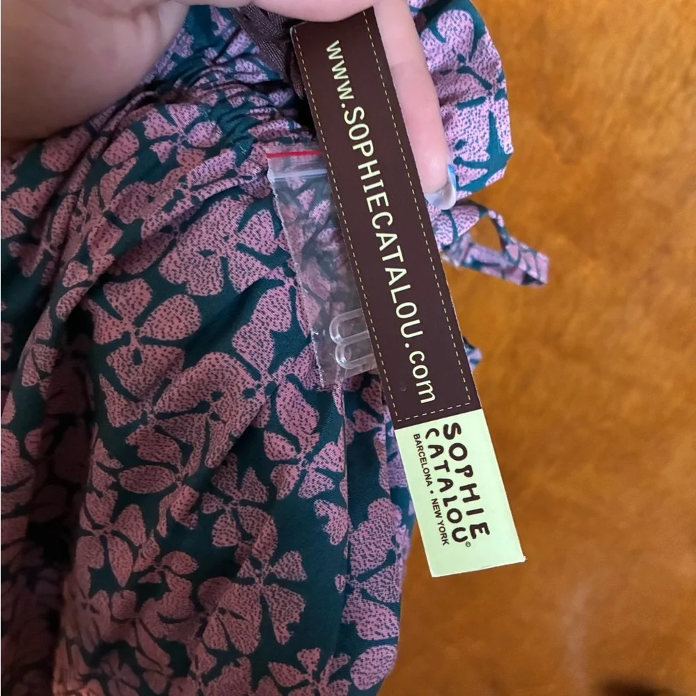 NWT Sophie Catalou Floral Off-Shoulder Dress in Teal and Pink